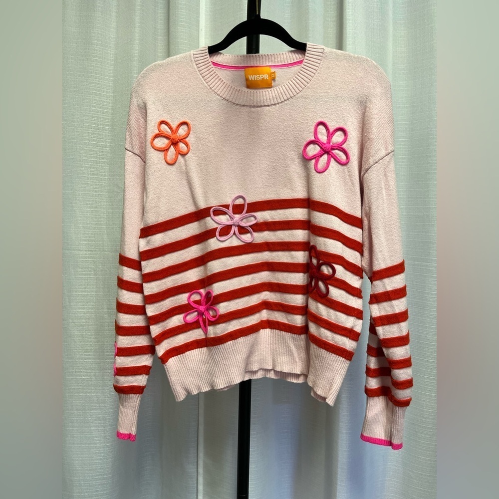 WISPR Violet Floral Stripe Silk-Blend Sweater in pink | size Medium
